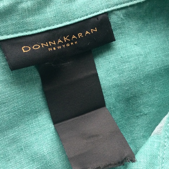 Donna Karan Shirt Large Linen Button Up Blues Teal Navy - Picture 4 of 12